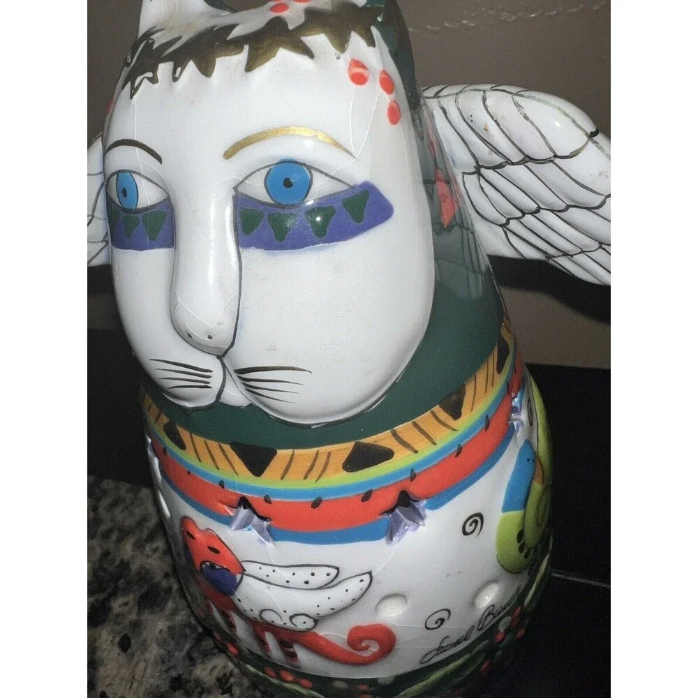 Laurel Burch Votive stand Angel Cat Tealight Bella Casa Ganz Wings Holly Berries